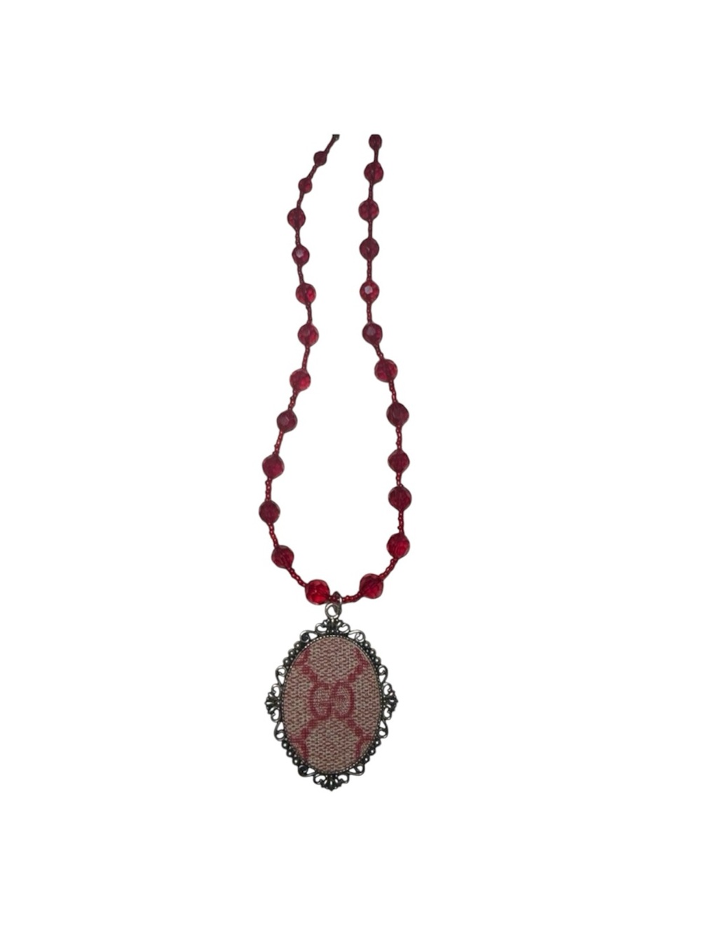 Elegant Red Beaded Necklace with Ornate Pendant